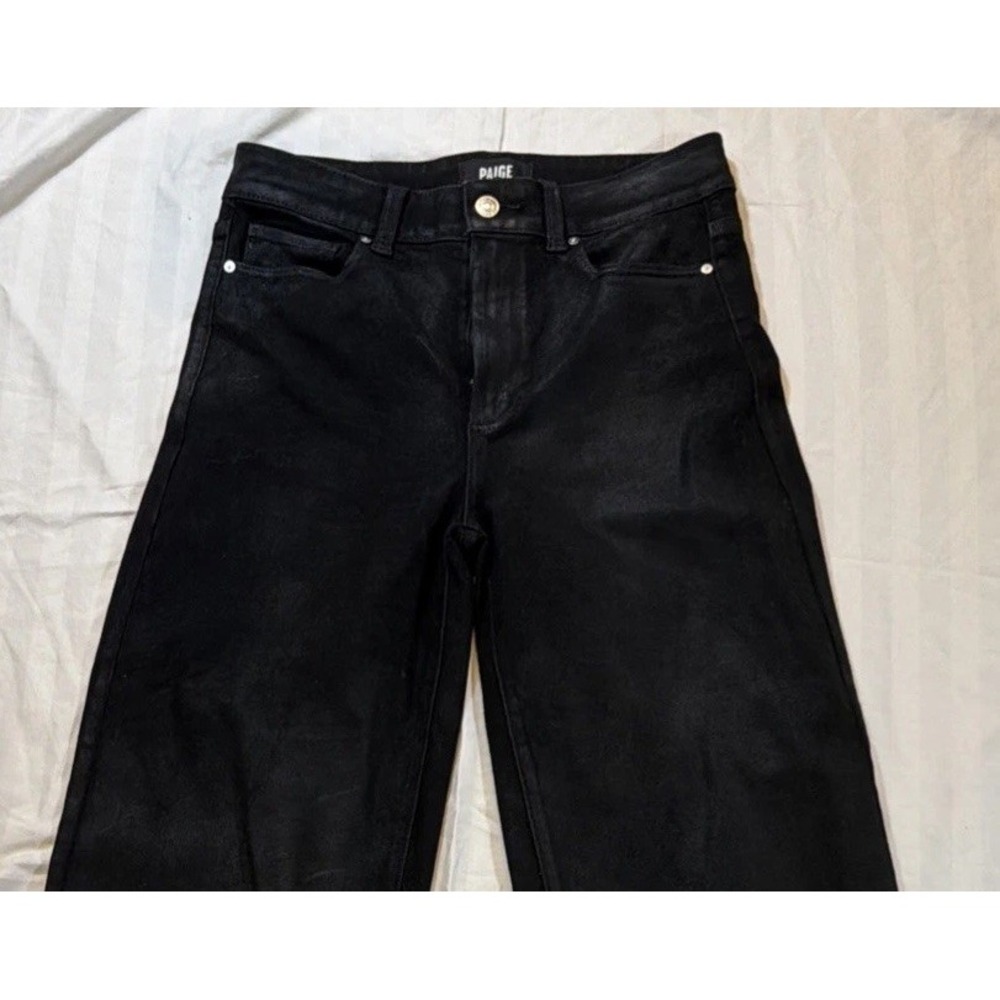 Paige Premium Denim Sasha High Rise Wide Leg Coated Black Jeans 28 29x32 - Picture 2 of 16